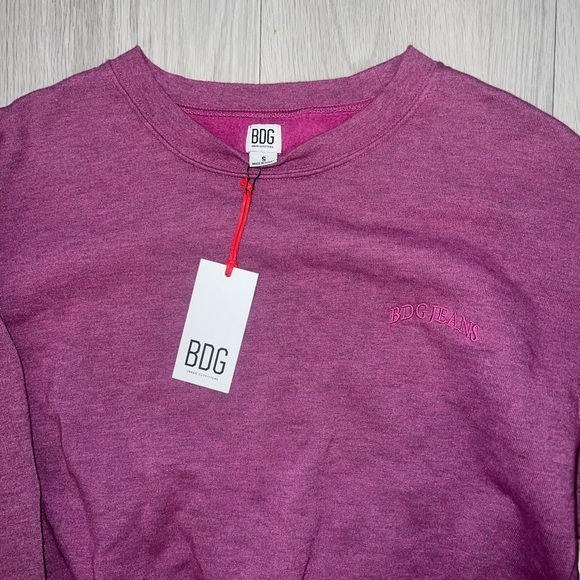 NWT BDG URBAN OUTFITTERS Cropped Bubble Hem Sweatshirt Purple Size S - Picture 3 of 3